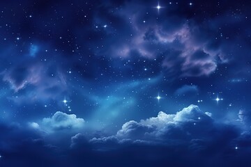 Naklejka na ściany i meble Illustration of night sky with stars and clouds