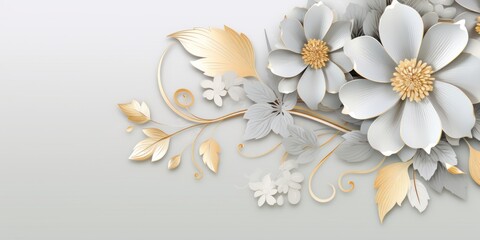 Silver pastel template of flower designs with leaves