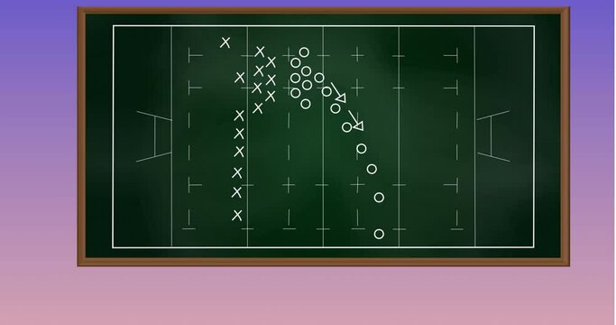 Animation of tactical rugby game plan on chalkboard