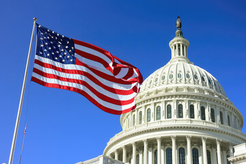 American flag and Capitol building in the background
