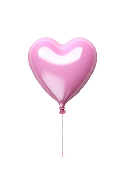 pink metallic heart-shaped balloon isolated on transparent background. Generative ai.