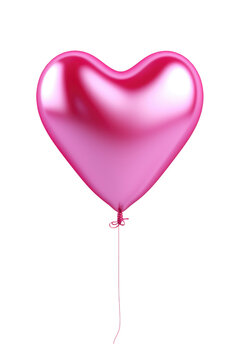 pink metallic heart-shaped balloon isolated on transparent background. Generative ai.