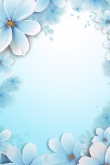 Fototapeta na wymiar Sky blue pastel template of flower designs with leaves