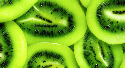 Kiwi slices background or banner. Kiwi fruit cut texture. Flat lay, top view