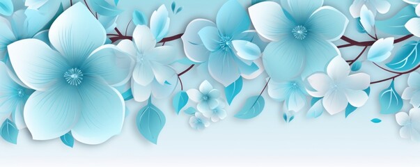 Sky blue pastel template of flower designs with leaves and petals