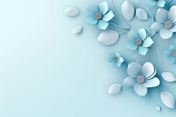 Fototapeta na wymiar Sky blue pastel template of flower designs with leaves and petals