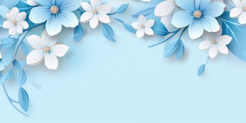 Fototapeta na wymiar Sky blue pastel template of flower designs with leaves and petals