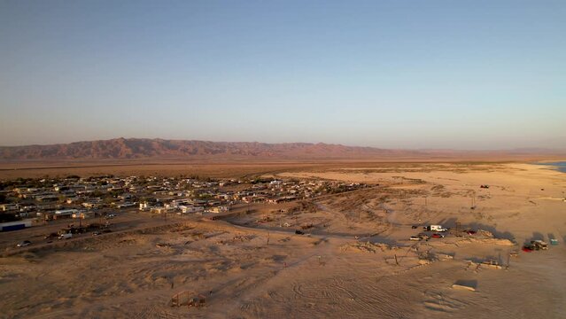 Aerial View of the Ghost Town of Bombay Beach. Abandoned homes in Bombay Beach, California, near the Salton Sea.