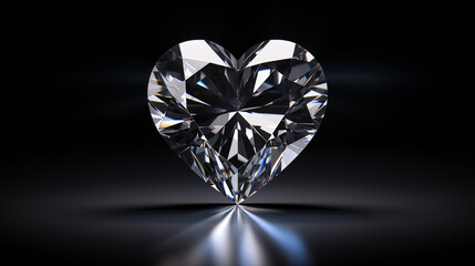 Heart shaped diamond on black dark background