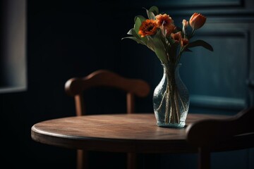 A vase holds one blooming flower upon a table. Generative AI