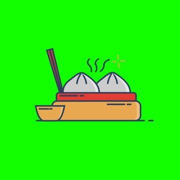 点心 : 绿色背景上的动画矢量插图