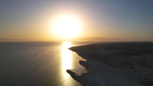 Drone Footage of Salton Sea Landscape at Sunset, Bombay Beach, Southern California