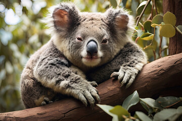 Fototapeta premium Sleeping koalas in trees. World Sleeping Day concept captured in a serene image. Ideal for relaxation and wildlife appreciation.