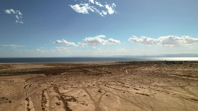 Drone Footage of Desert Landscape and Wild Nature at Bombay Beach, California, USA: 4K Aerial View of Salton Sea