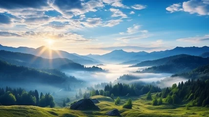 Photo sur Plexiglas Bleu Breathtaking panorama nature mountain landscape wallpaper AI Generated Image