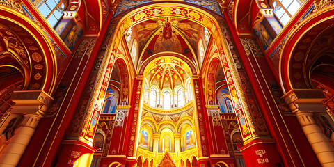 Fototapeta na wymiar Uma fotografia mostrando os detalhes ornamentados e a grandiosidade de uma catedral de estilo barroco, com decorações elaboradas e iluminação dramática.