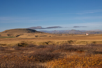 Naklejka premium Autumn country with mountains, South Iceland