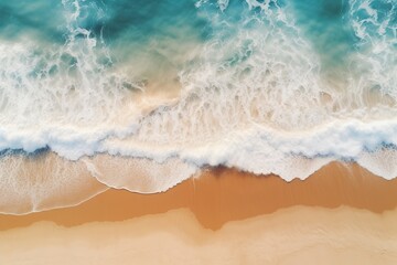 Fototapeta na wymiar Sea waves on beach sand. Top view