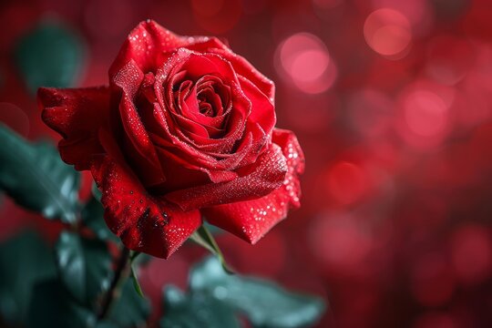 A full large red rose bokeh red background.