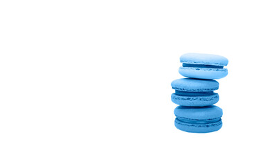 Different types of macaroons in motion falling on a white background, macaron