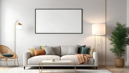 Mock up poster frame in modern interior background, living room, Contemporary style, 3D render, 3D illustration