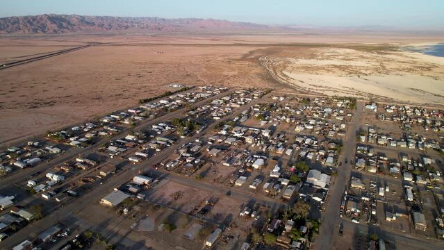 Drone Footage of the Ghost Town Bombay Beach at Salton Sea, California: Cinematic 4K Aerial View
