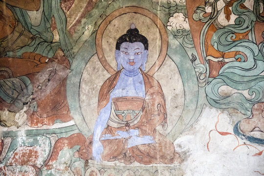 Buddha, frescoes of Hundar Monastery, Thangkas, Buddhist Art, Tibetan Buddhism