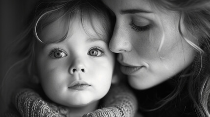A close-up photograph capturing the tenderness of a mother's kiss on her baby's forehead, with soft focus creating a timeless and emotionally charged portrait of maternal love.