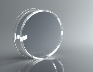 3d rendering of an abstract round glass form or a petri dish