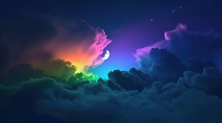 a rainbow cloud is being lit up by the light of moon color cloud
