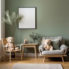 Teddy Bear Sitting on Chair in Living Room Generative AI