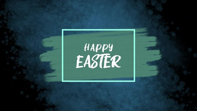 A vibrant blue brush stroke on a black background, accompanied by the words Happy Easter in green, evokes a joyful and festive atmosphere