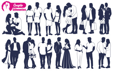 Black Romantic Couple Silhouettes vector