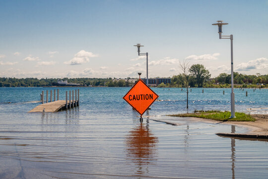 Sea level rise causes flooding in town.
