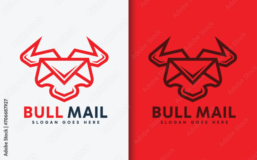 Poster bull mail logo design. abstract minimalist mail combined with bull head and horn concept. vector log