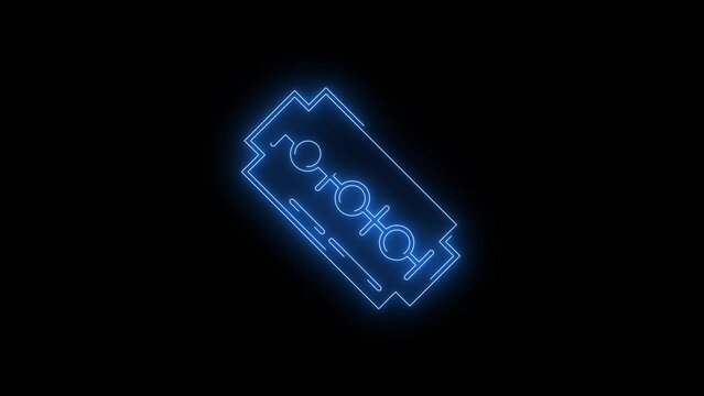 Video footage of glowing Razor icon. Looped Neon Lines abstract on black background. Futuristic laser background. Seamless loop. 4k video