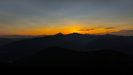 Sunset in the Gorgan Mountains. Hamyak Mountain. Carpathian Mountains. Ukraine