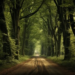Amazing wooden lined road with trees photography image Ai generated art
