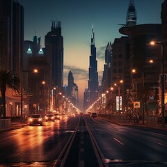 Fototapeta na wymiar Amazing street dubai evening time night light image Ai generated art