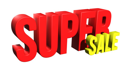 3D red text super sale on transparent background, ready for design element.