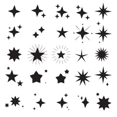 Obraz premium Sparkle star icons Retro futuristic icons collection. Shine icons. Star icons. Twinkling stars. Sparkles, shining burst. Christmas vector symbols isolated. Design on white background.