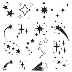 black sparkles star symbols vector. The set of original vector stars sparkle icon. Bright firework, decoration twinkle, shiny flash. Glowing light effect stars