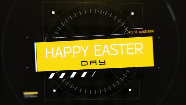 A cheerful yellow sign with Happy Easter in black letters against a black background. Perfect for sending holiday greetings!