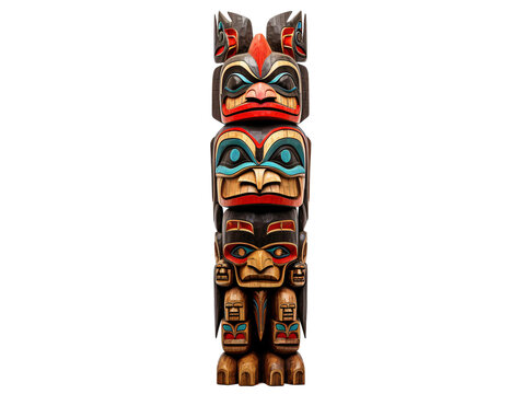 a totem pole with colorful face