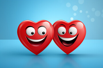 Two cartoon hearts with cheerful faces, valentine's day concept