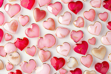 Assorted pink hearts on white