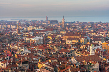 Venice Panoramic City view from top during sunset phase