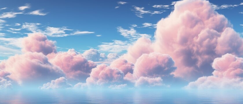 Serene pink clouds over tranquil waters. Peaceful nature background.