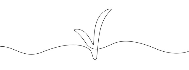 Check mark continuous line art drawing. Tick one line icon. Vector illustration.