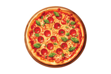 pepperoni pizza, top view, menu, vector illustration isolated on white background